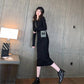 Shiny Long Sleeved Black Dress Sexy Slim Female Knee Length Dress Solid Elegant Party Dress Night