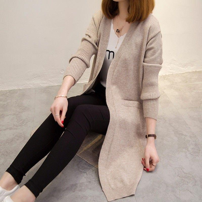 Winter Knit Sweater Cardigan Women's Mid-length Sweater Coat Thick Korean Version Loose Outer Gray