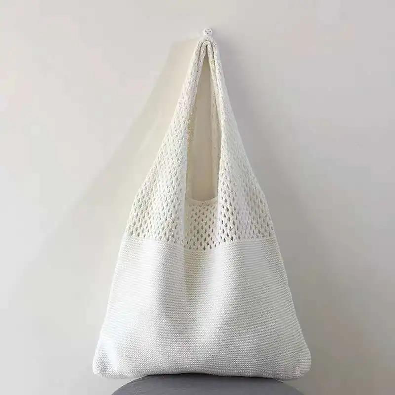 Women Casual Hollow Woven Shoulder Bag Knitted Handbags Large Capacity Vintage Tote Bags