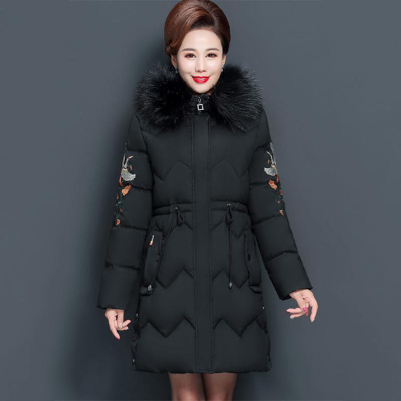 Women's Solid Color  Down Jacket Mid-length Korean Style Loose Thick Coat Warm Cotton Coat Large Fur Collar Winter Quilted Jacket