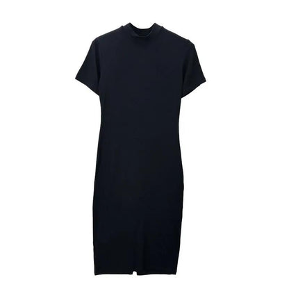 Summer Round Neck Enough Stock Short-sleeved Dress Black Dresses Casual Elegant Sheath Slim Dress