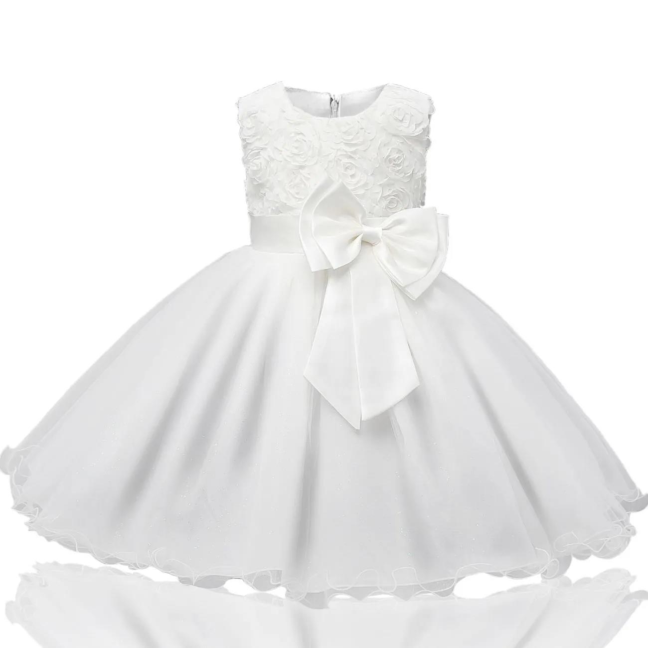 Girls Dress Net Gauze Tutu Skirt Rose Flower Bow Little Princess Birthday Show Dress
