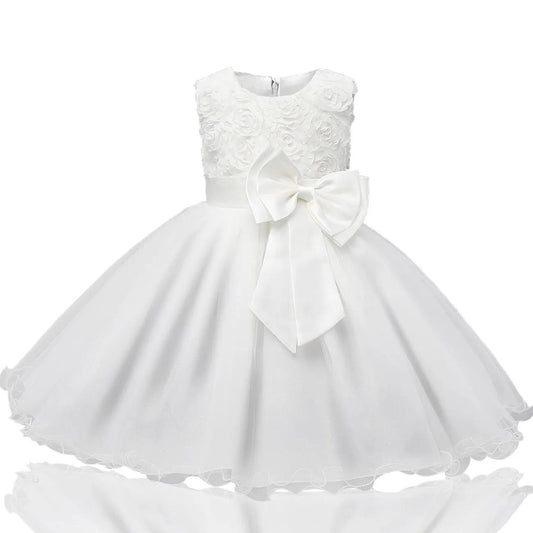 Girls Dress Net Gauze Tutu Skirt Rose Flower Bow Little Princess Birthday Show Dress