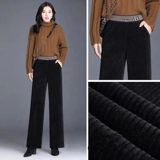 Women's Wide Leg Pants Autumn and Winter High Waist Drape Loose and Thin Plus Velvet Thick Straight-leg Trousers
