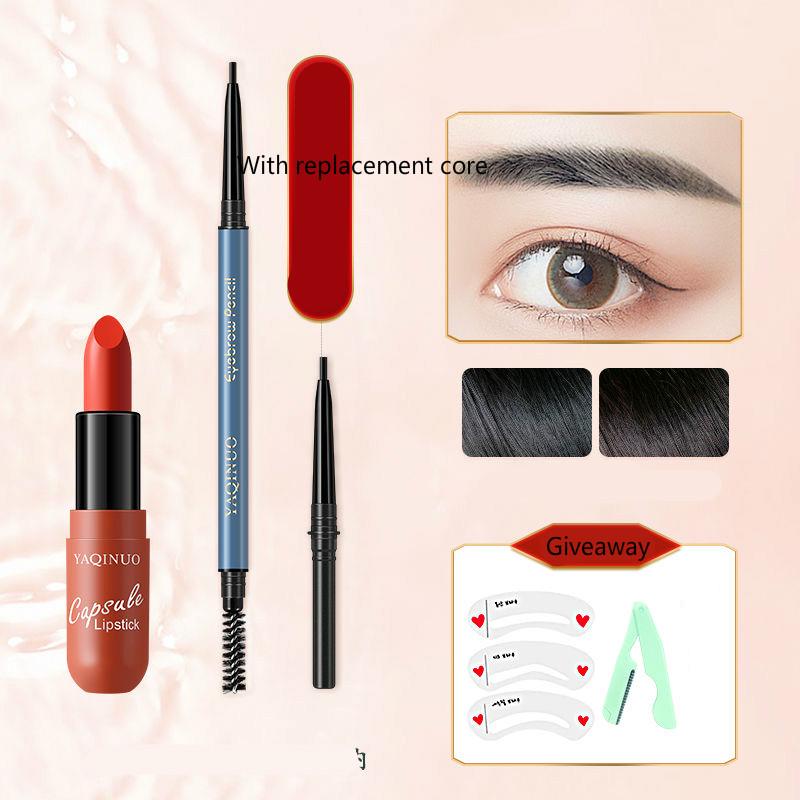 Eyebrow pencil waterproof sweat-proof lasting non-marking buy 1 get 4double-headed ultra-fine