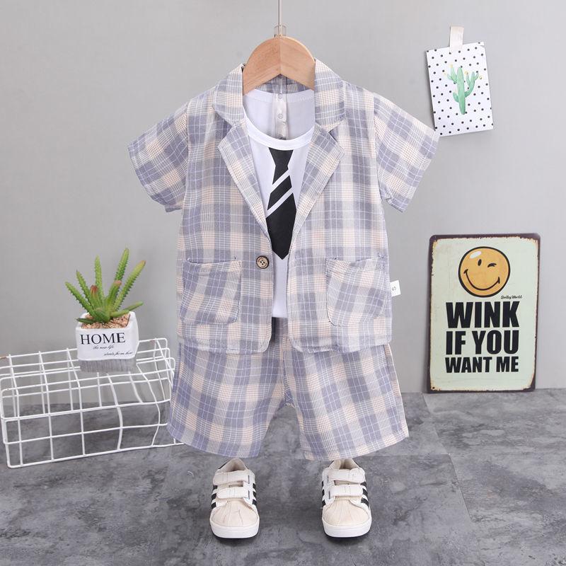 Boys Small Suit Three-piece Summer New Short-sleeved Suit Baby Handsome Shorts British Style Sub-suit Tide