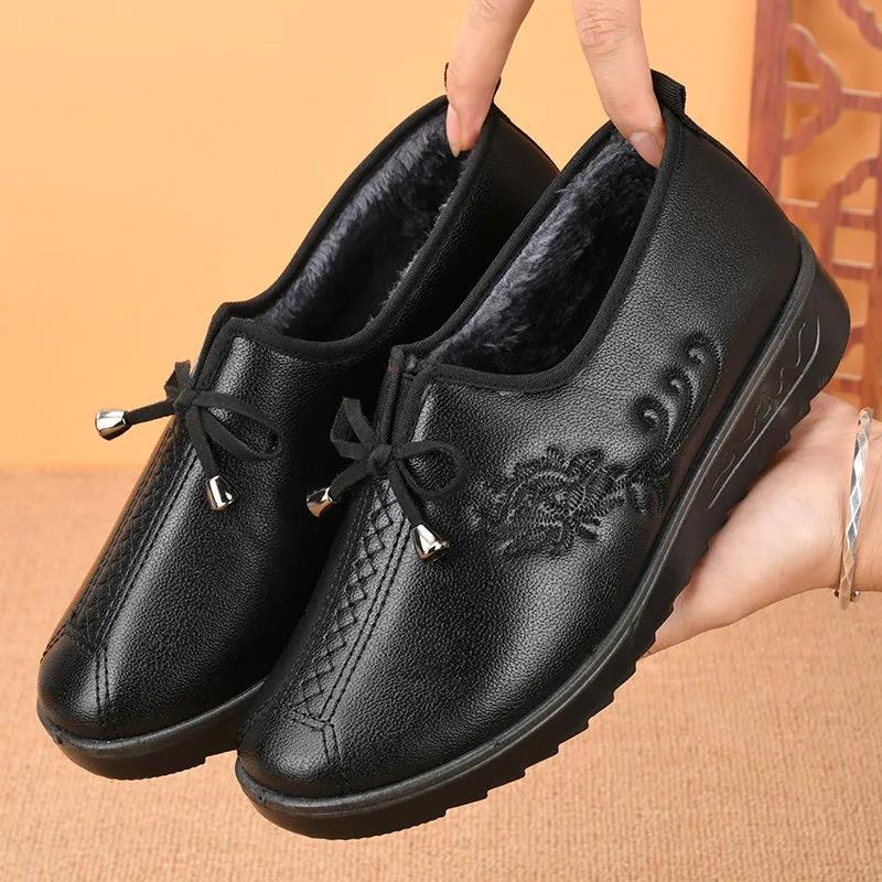 Winter Non-slip Comfortable Women's Cotton Shoes Plush Thick Warm Leather Waterproof Boots