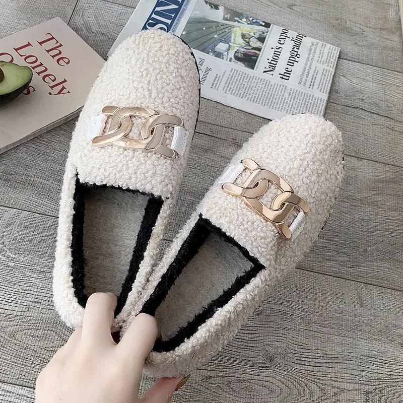 Plus Velvet Thick Plush Shoes Women Korean Version of All-match One-step Shoes Flat Non-slip Winter Warm Cotton Shoes
