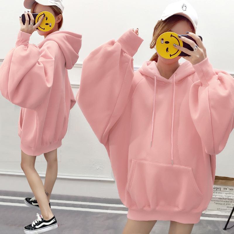Plus Velvet Thick Long Solid Color Hooded Ladies Sweater