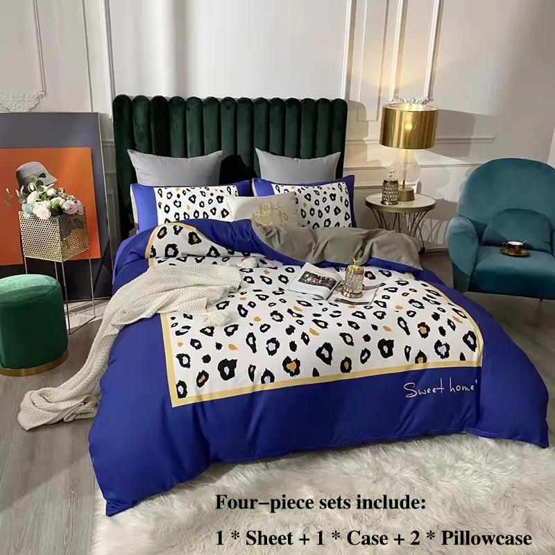 Thickened Grinding Long Velvet Wool Twill Four Sets of Leopard Striped Cotton Quilt Cover Single Tribute Cotton Bed Set 1.8 M 2 Meter Bed