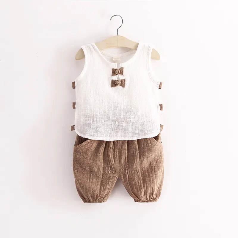 Boys and Girls Cotton and Linen Vest Suit Baby Summer Breathable Cool Two-piece Baby Comfortable Thin Loose Casual Clothes