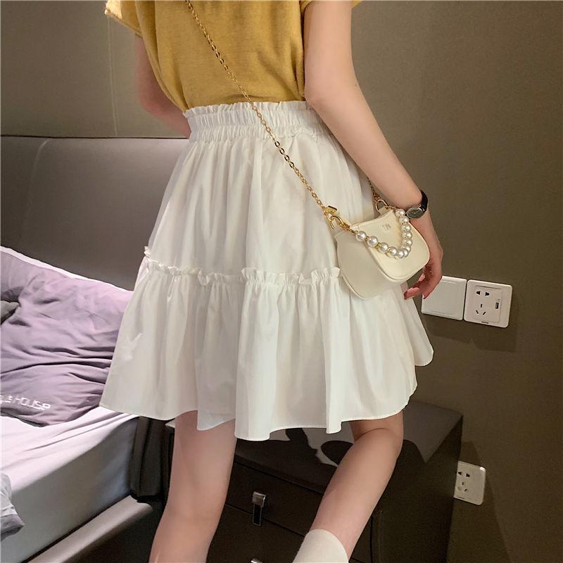 White Skirt Women's Summer Elastic Waist Fungus Fashion Temperament A-line Short Skirt