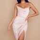 Fashion Sexy Slit Satin Dress Europe and The United States Self-cultivation Temperament Sexy Suspender Slit Skirt