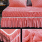 3pcs/set Wintercrystal Velvet Bed Skirt Three-piece Bed Cover Protective Cover Non-slip Quilted Bed Skirt Bed Cover and Pillowcase Three-piece Set