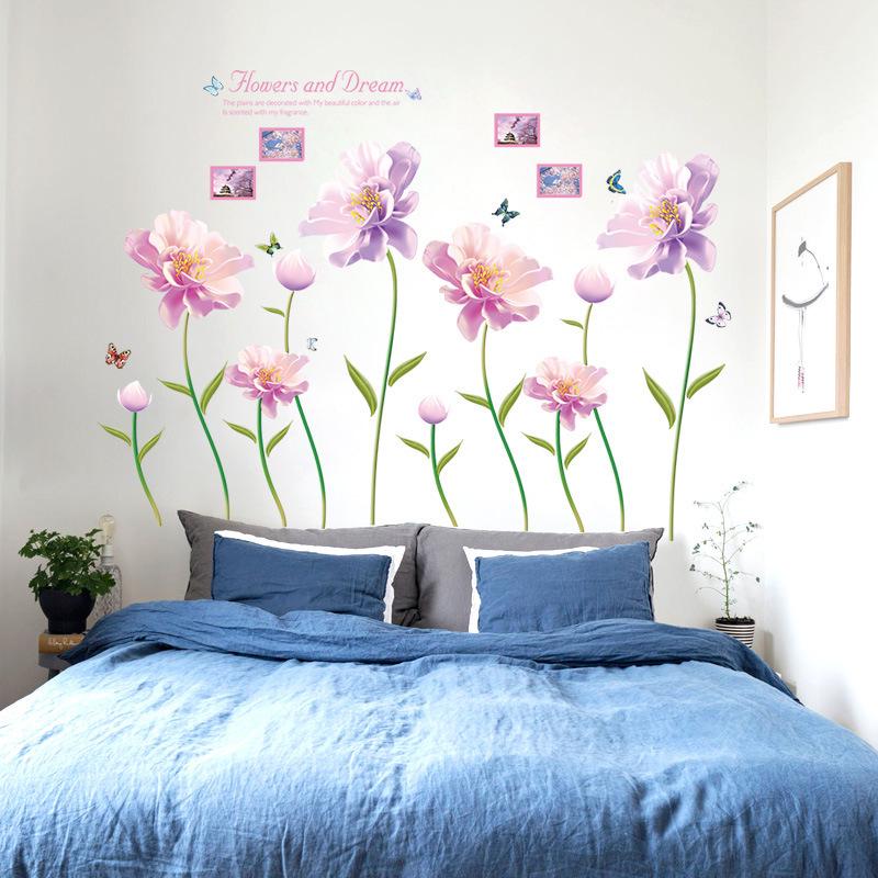 Pink flower room porch study corridor bathroom TV background decorative wall stickers murals