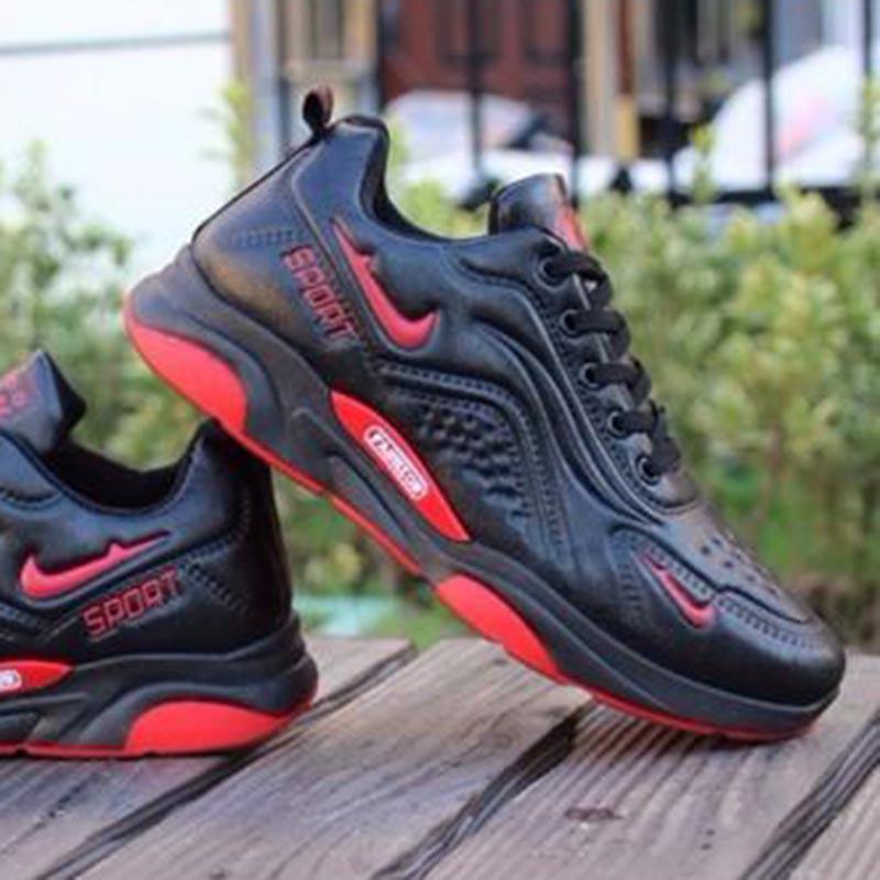 Plus Size 39-44 Men Leather Sneakers Shockproof Breathable Deodorant Running Basketball Shoes Non-slip Wear-resistant Skate Shoes