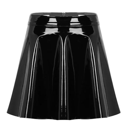 Gothic Black Ladies Skirt Harajuku Korean PU Leather A-Line Skirts Women Casual High Waist Zipper Solid Female Mini Skirt