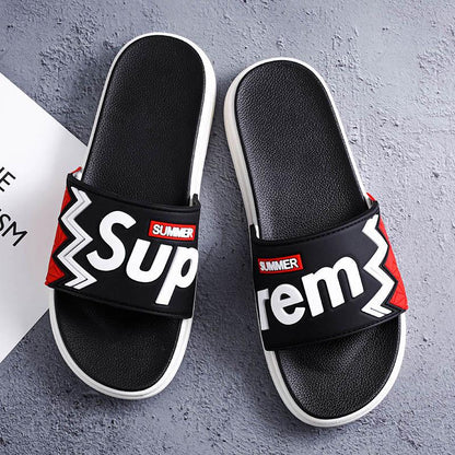 Size40-45 Summer Men Sandals Comfortable Non-slip Rubber Letter Stripe Beach Slippers Casual Outdoor Slippers Drag Flip Flops
