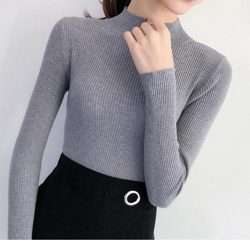 Autumn and Winter Half Turtleneck Short Sweater Long-sleeved Bottoming Solid Color Top