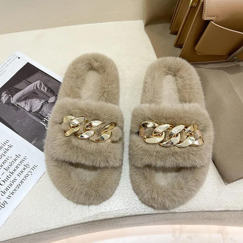Women Winter Slippers Furry Fashion Luxury Designer 2021 New Indoor Casual Fur Cotton Slide Shoes Ladies Platform Slipper Plus Size 41