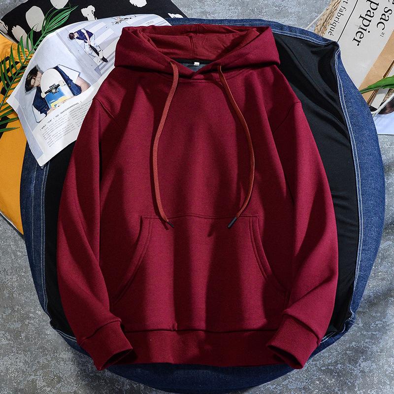 Basic Solid Color Plush Hooded Men's Autumn and Winter Casual Oversized Sweater