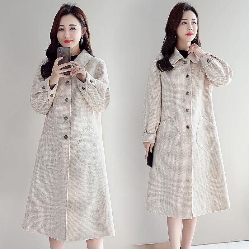 Winter Autumn Coat Women Wool Jacket Long Plaid Coats Blend Woolen Warm Outerwear Christmas Clothing