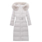 White Duck Down Long Knee-waisted Fluffy Big Fur Collar Hooded Down Jacket Women's Winter Warmth Long Cotton Jacket Parker Jacket