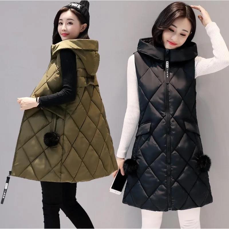 Women's Down Cotton Hooded Vest Jacket Winter Sleeveless Thicken Warm Jacket