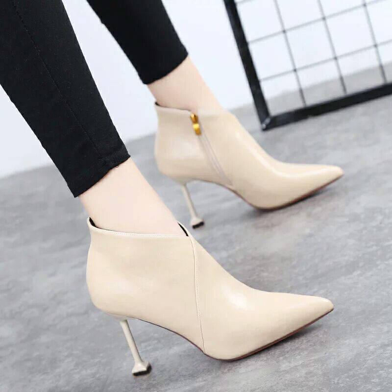 Women Casual Autumn Winter Ankle boots Women Pointed Toe Zipper Thin High Heels Martin Boots Shoes