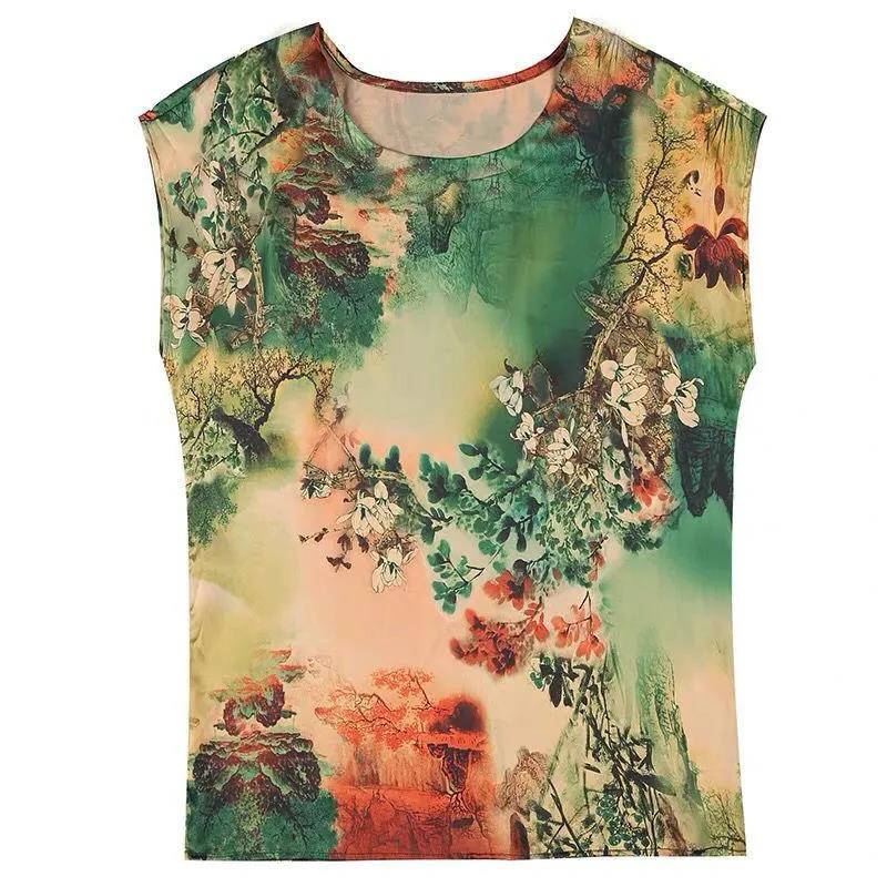 Women's Summer Slim Fit Short Sleeve Top Print Versatile Round Neck T-Shirt