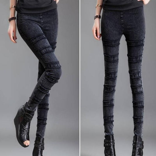 Spring and Autumn Plus Size Tight-fitting Elastic Pencil Pants with Small Feet and Thin High-waisted Elastic Denim Leggings