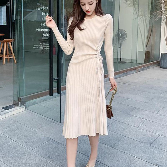 Mid-length Casual Sweater In Autumn and Winter with Slim Thick Dress Over The Knee Knit Women's Bottoming Shirt