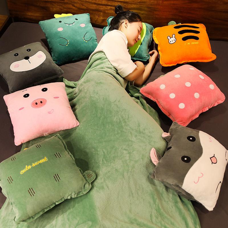 Office Pillow Soft Coral Velvet Quilt Dual-purpose Car Inner Cushion Nap Blanket Pillow Artifact Folding Car Three-in-one Easy To Carry