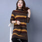 Autumn and Winter Thick Korean Version of The Hood Loose Striped Half High Neck Mid-length Floral Line Sweater Women's Large Size Base Sweater