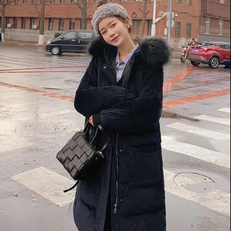Women's Gold Velvet Winter Jacket Down Padded Jacket Mid-length Korean Loose Thick Padded Jacket