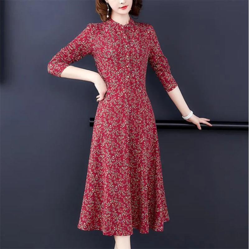 Large Size Long Sleeve Dress Middle-aged Women's Temperament Lady's Long Dress