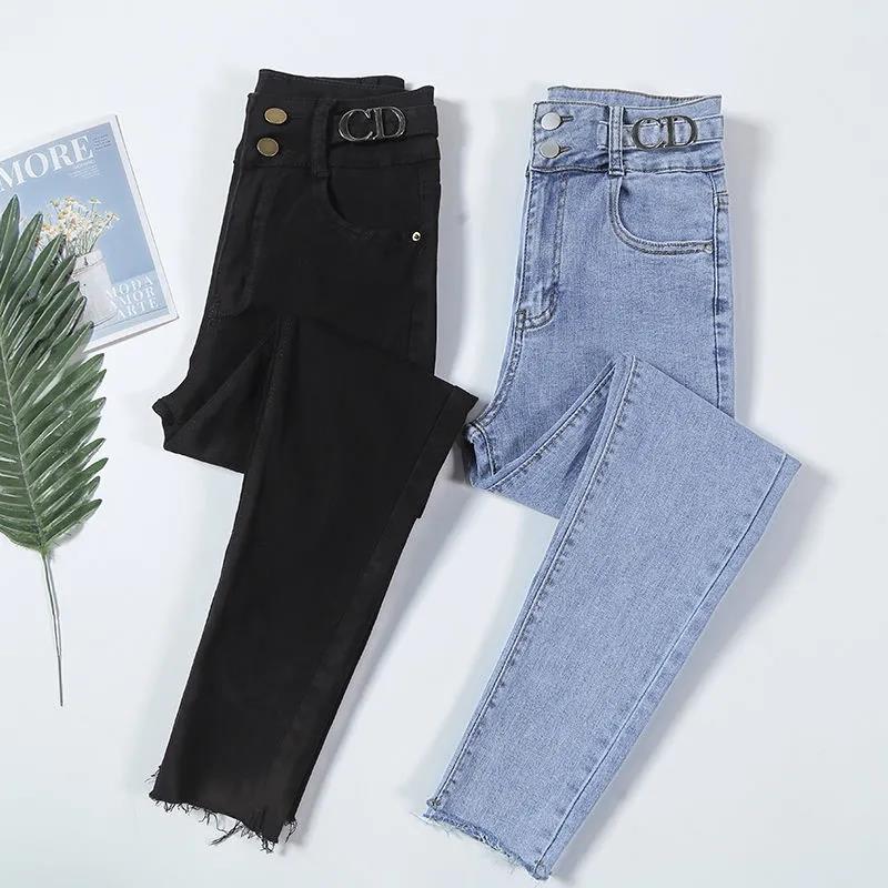 Women's High-waisted Jeans Korean Style Tight-fitting Slimming All-match Trousers Spring and Autumn Student Pencil Pants Women