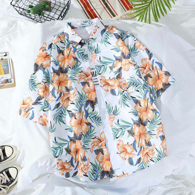 Summer Short Sleeve Shirt Men's Fashion Print Beach Short Sleeve Shirt Top