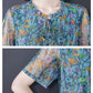 Chiffon Floral  Dress L-XXXXXL Women's Summer Veil Short Sleeve Round Neck Lightweight and Breathable