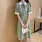 College Style French Retro Slim Waist Temperament Dress Female Student Short-sleeved Mid-length Skirt A-line Skirt