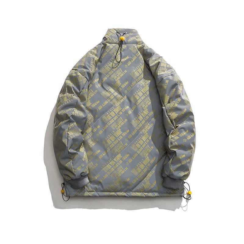 Winter Cotton Padded Jacket Men's Loose Casual Letter Printed Down Jacket Student Warm Cotton Padded Jacket