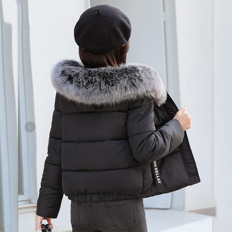 Women's Solid Color Down Jacket Mid-length Korean Loose Thick Coat Warm Cotton Coat Big Fur Collar Winter Clothes Quilted Coat