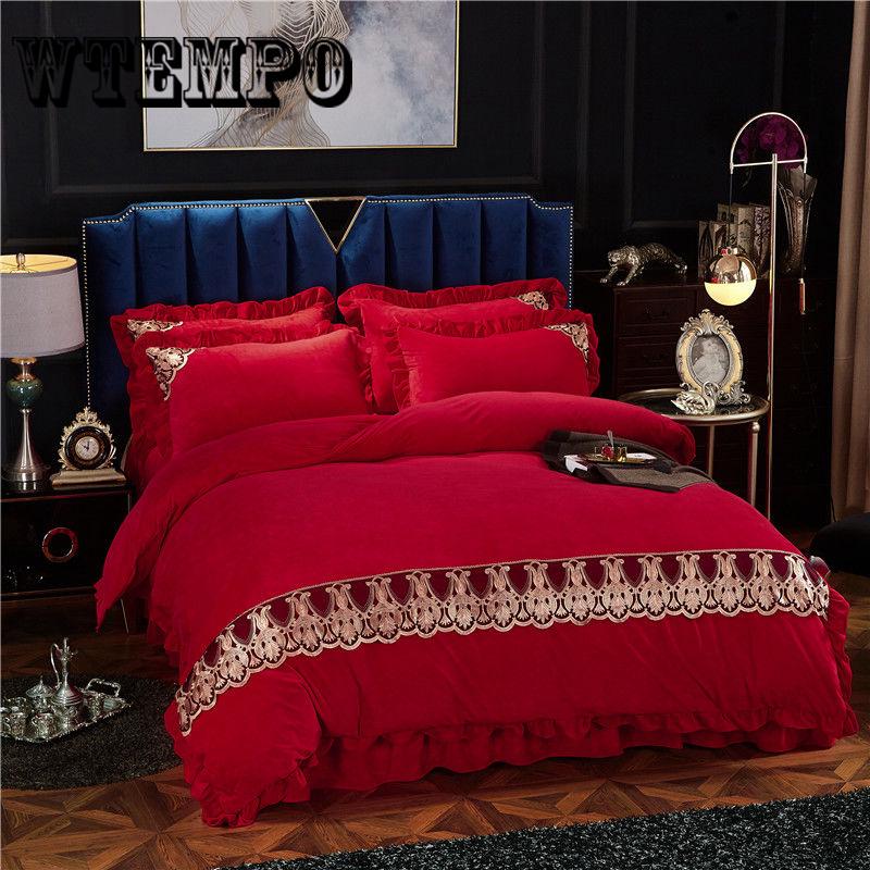 4pcs Bed Cover Set Coral Flannel Winter Duvet Cover Bed Sheets Comforter Bedding Sets