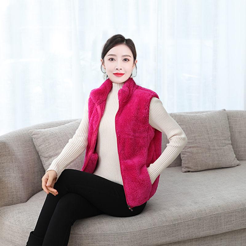 Coral Fleece Warm Outer Wear Women's Vest Double-sided Fleece Vest Stand-up Collar Zipper Sleeveless Jacket Women's Warm Vest