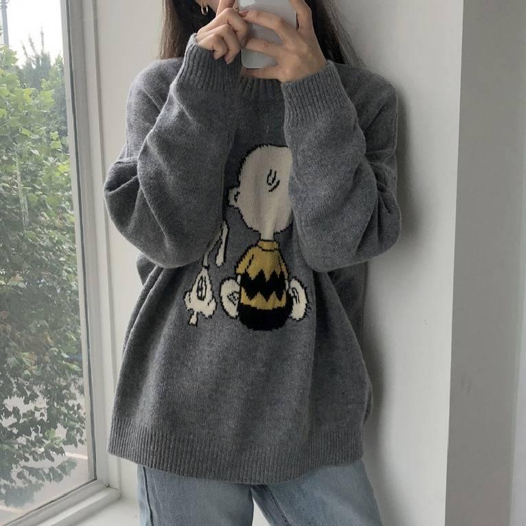 Pofulove Autumn Winter Cloth Sweater Female Students Loose Wild Bottoming Sweaters Jacket Coat