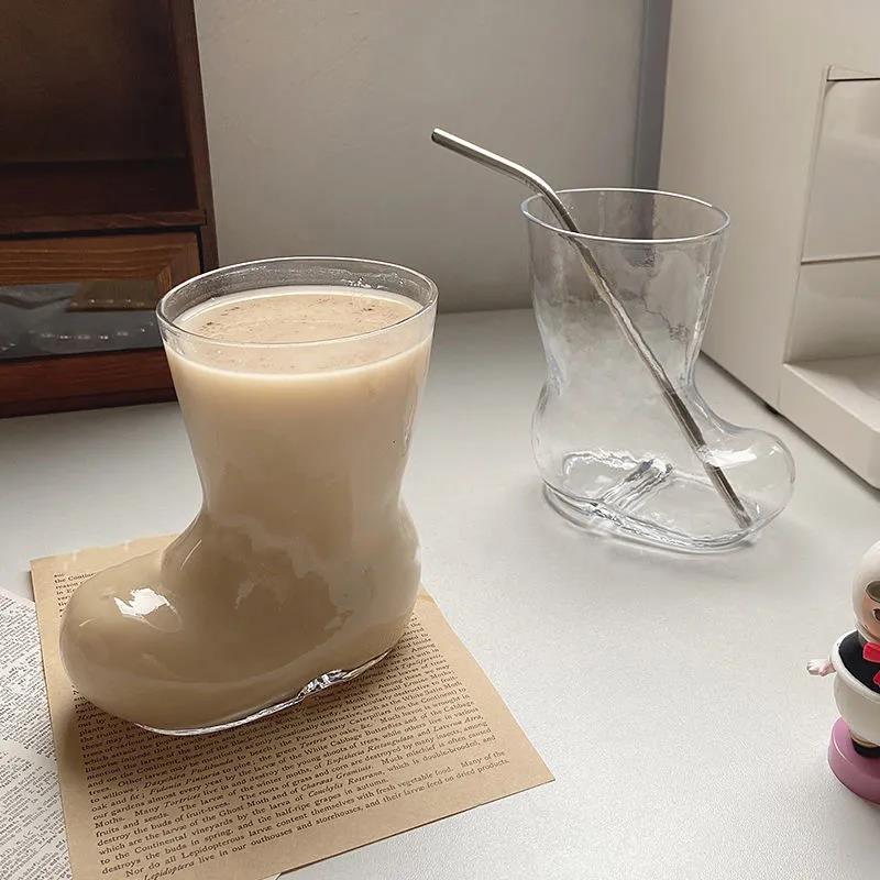 Ins Wind Blogger with The Same Cute Girl Wind Glass Boots Cup Milk Coffee Cup Home Cafe Restaurant