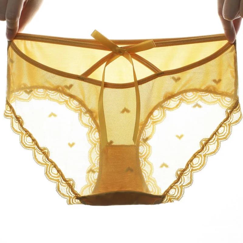 Sexy Panties Female Lace Seamless Transparent Mesh Hollow Underwear Large Size Charming Temptation Girl Briefs Pure Cotton Inner Crotch Ladies Panties
