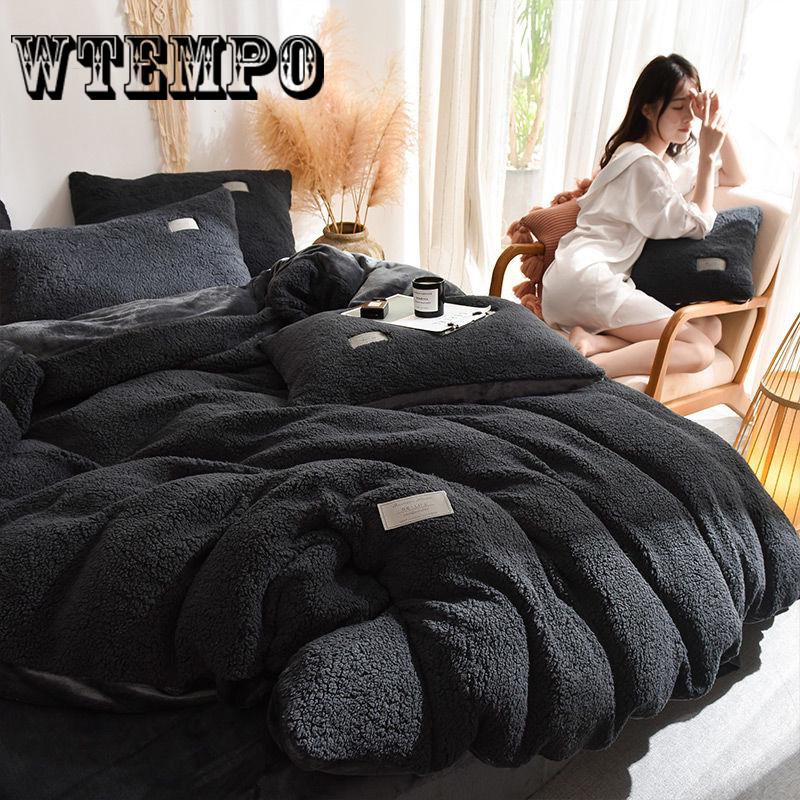 4pcs Fleece Fabric Duvet Cover Pillowcase Bed Sheet Winter Bedding Sets  Queen/ King Bedlinen
