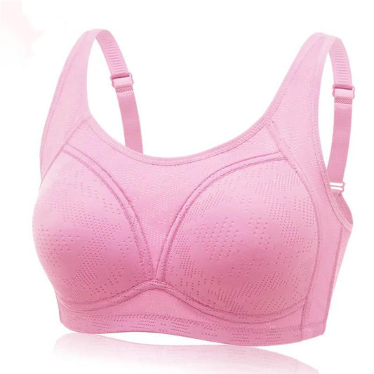 Anti-glare No Steel Ring Gathered Large Size Bra Big Breasts Show Small Hollow Design Breathable Sweat-absorbing Anti-sagging Bra