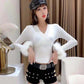 V-neck Women's Blouse Slim-fit Plush Long-sleeved Tight-fitting Bottoming Shirt Short Pullover Winter
